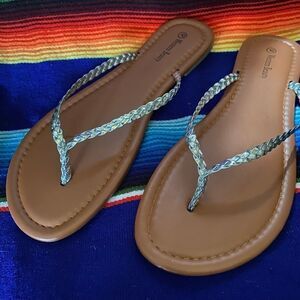 Silver braided thong sandal